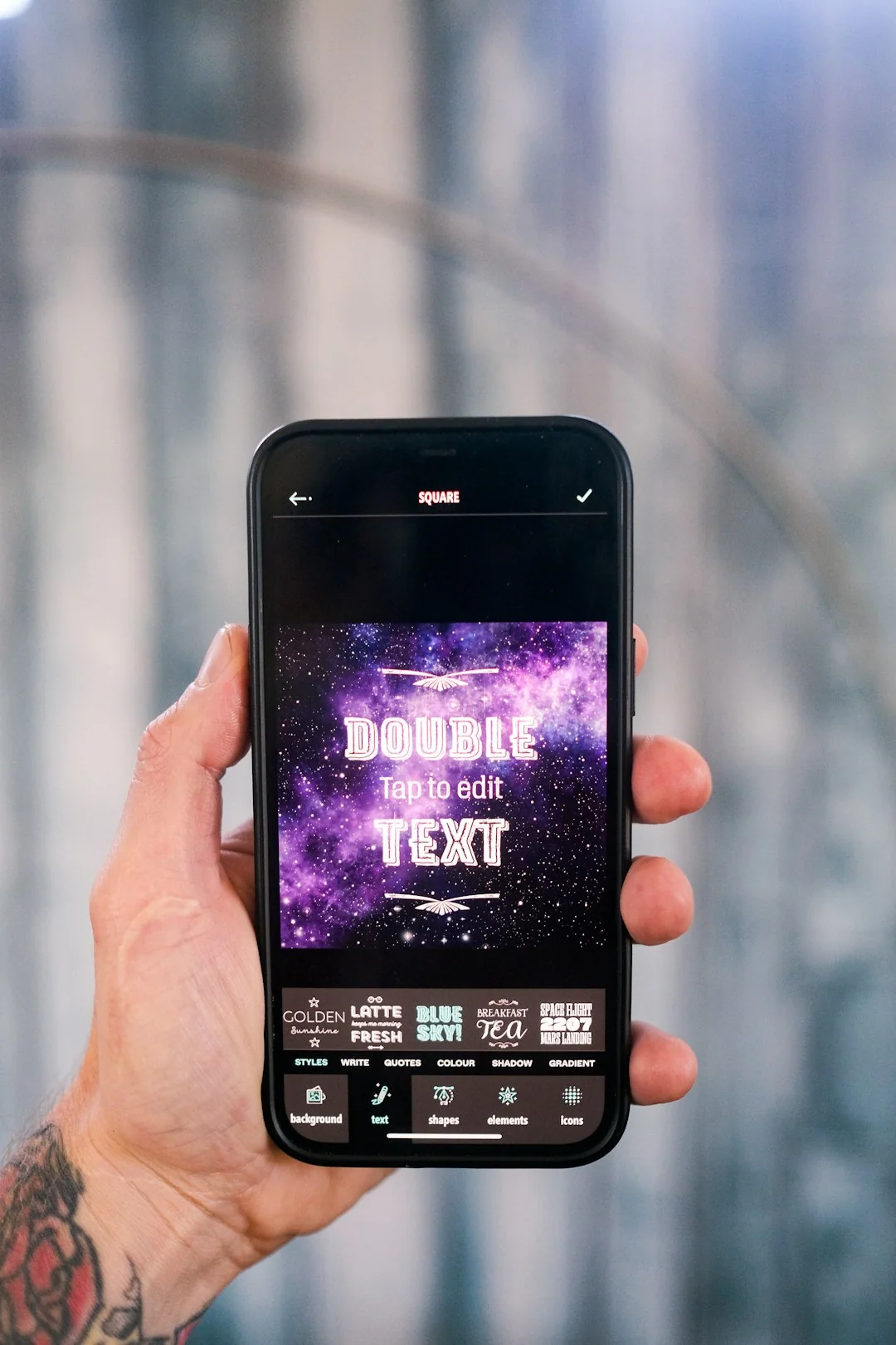 Close-up view of a smartphone showing a billing application interface on a reflective surface.